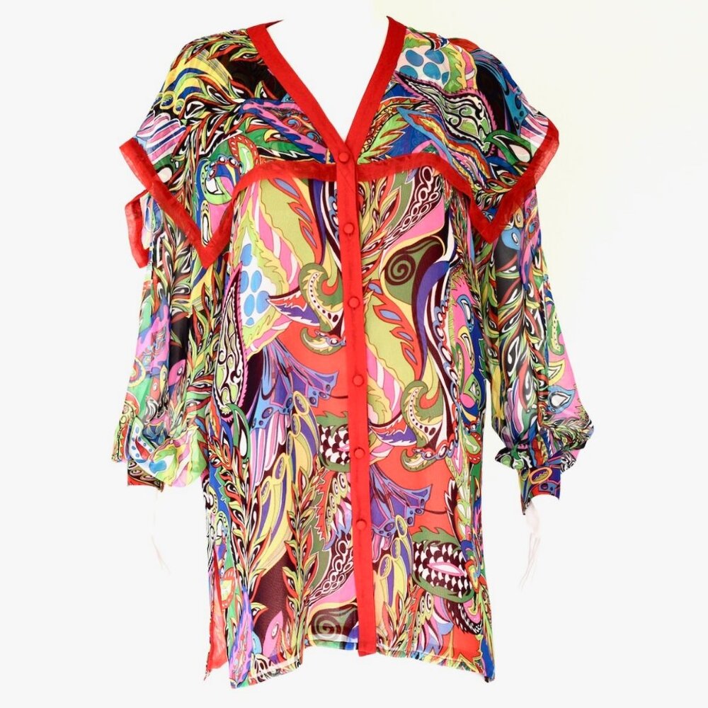 Diane Freis 1980's Colourful Op-Art Long Top - Hong Kong